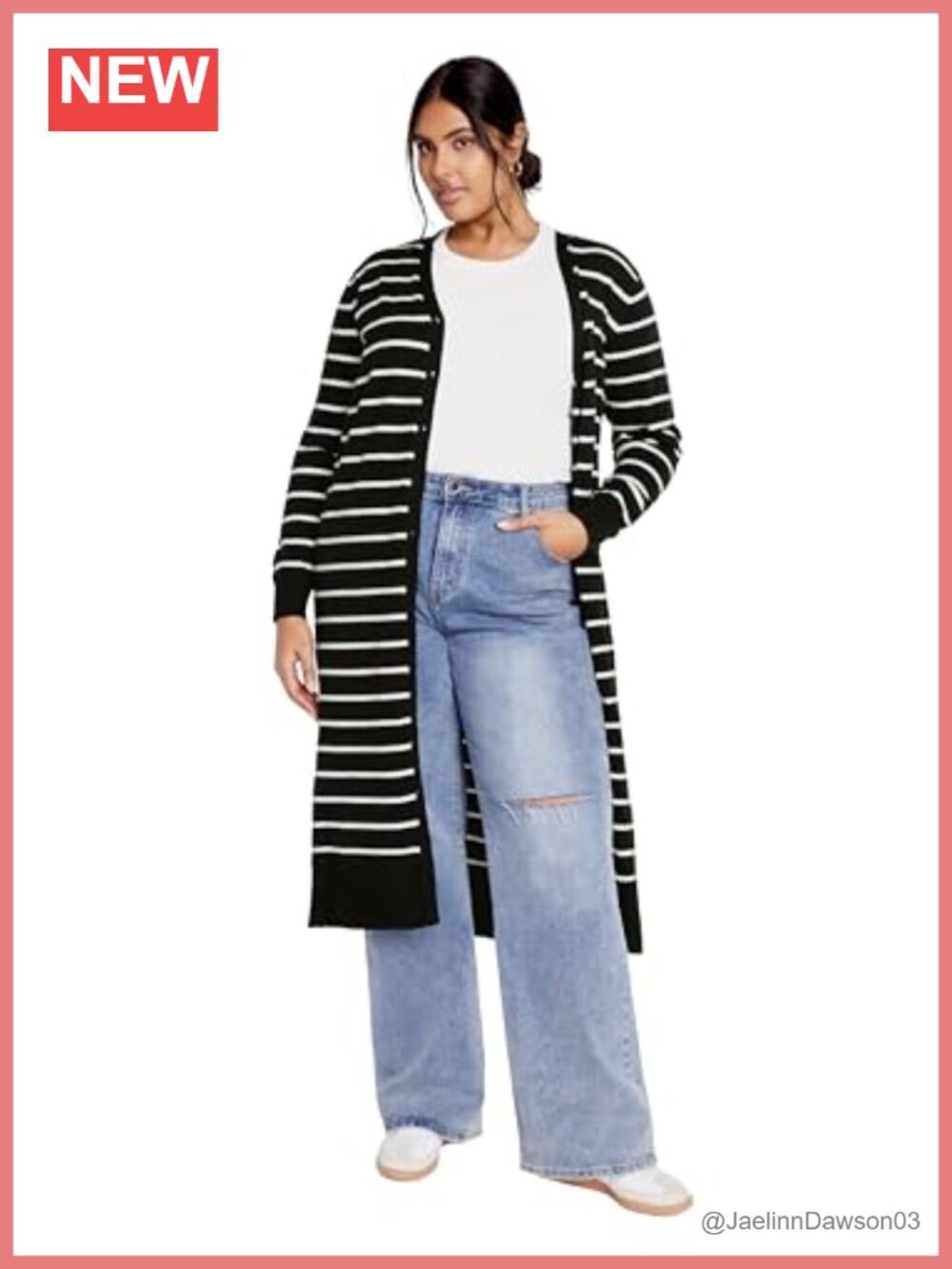 City Chic Plus Size Josie Stripe Cardigan V-Neck Long Sleeve Button